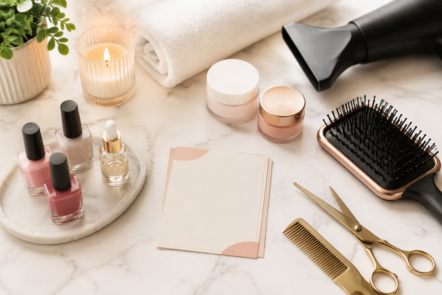 Hair and beauty tools arranged for building a Salon Nayana package